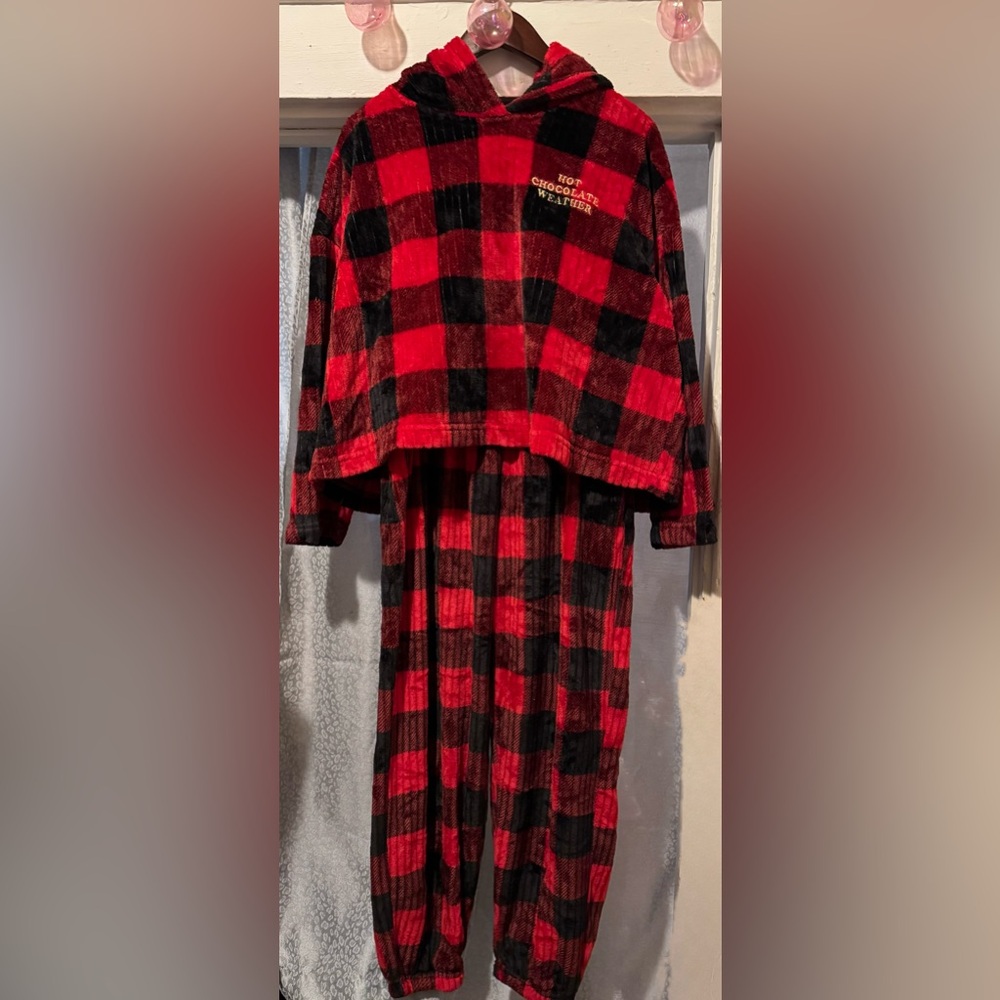 Plaid Red and Black cozy pj set fleece
